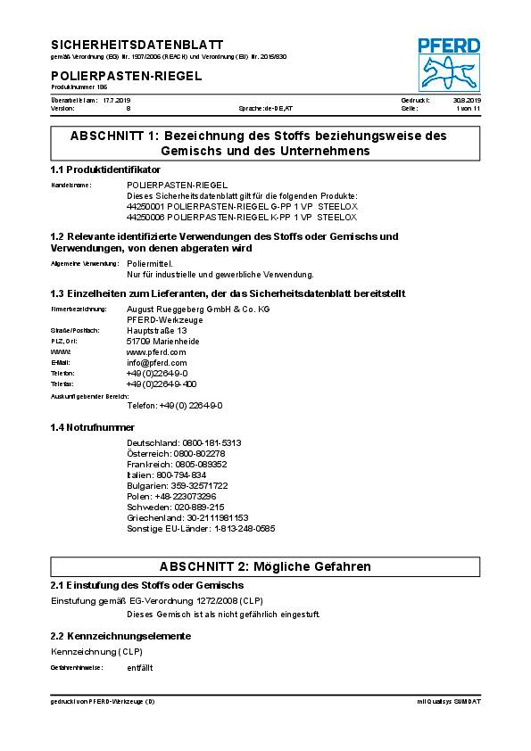 Polierpastenriegel PP Vorpolitur grün PFERD