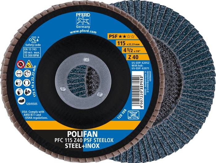 Fächerscheibe POLIFAN Z PSF STEELOX D.115mm K.Z-40 kon.INOX ZK PFERD