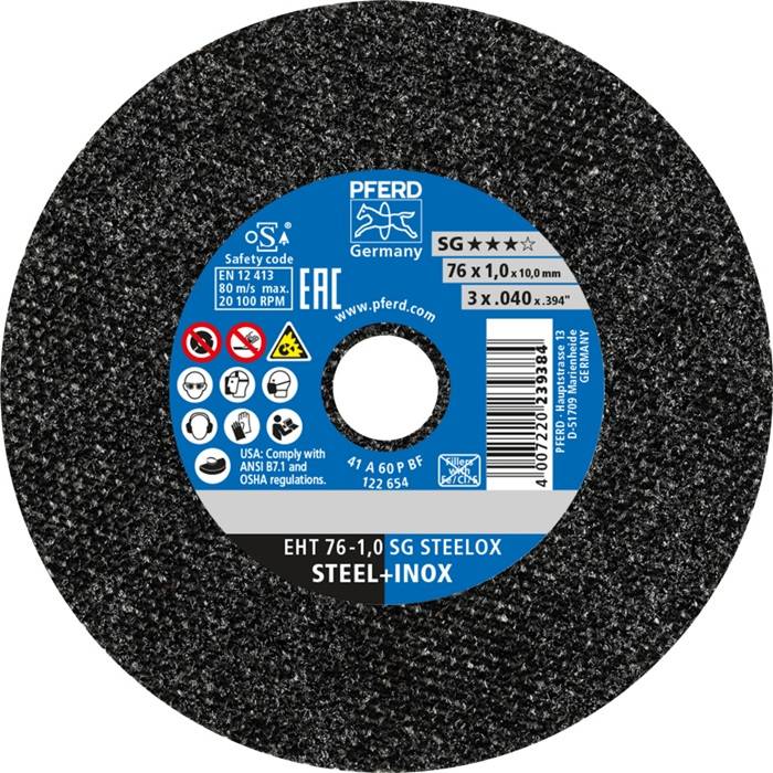 Trennscheibe SG STEELOX D.76mm Scheibenstärke 1,1mm ger.Korund Bohr.10mm PFERD