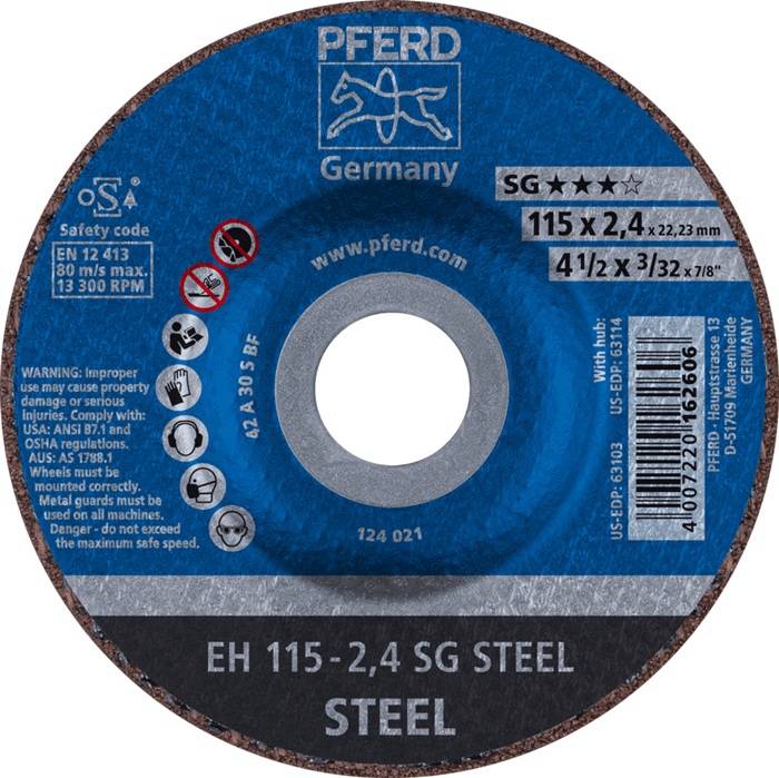 Trennscheibe SG STEEL D115x2,4mm gekr.STA Bohr.22,23mm PFERD