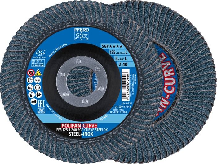 Fächerscheibe POLIFAN Z SGP CURVE STEELOX D.125mm K.40 INOX ZK Ausf.L PFERD