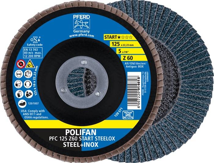 Fächerscheibe POLIFAN Z BOX D.125mm K.Z-60 kon.INOX ZK Box á 10 St.PFERD