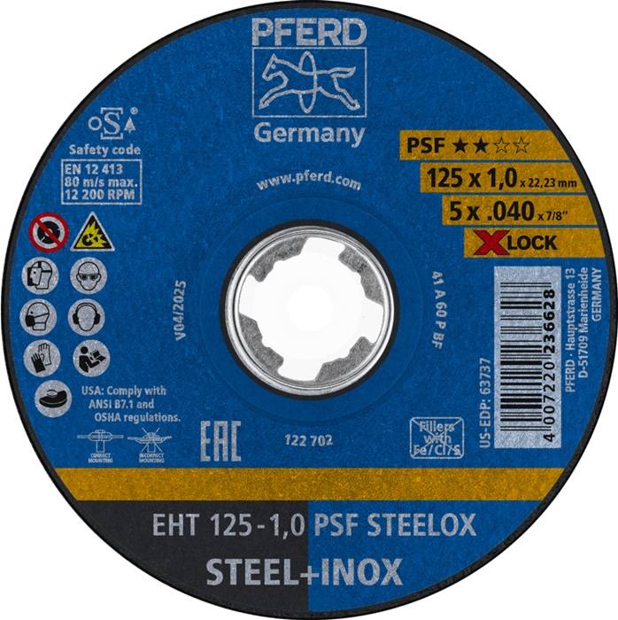 Trennscheibe X-LOCK PSF STEELOX D125x1mm ger.INOX Bohr.22,23mm PFERD