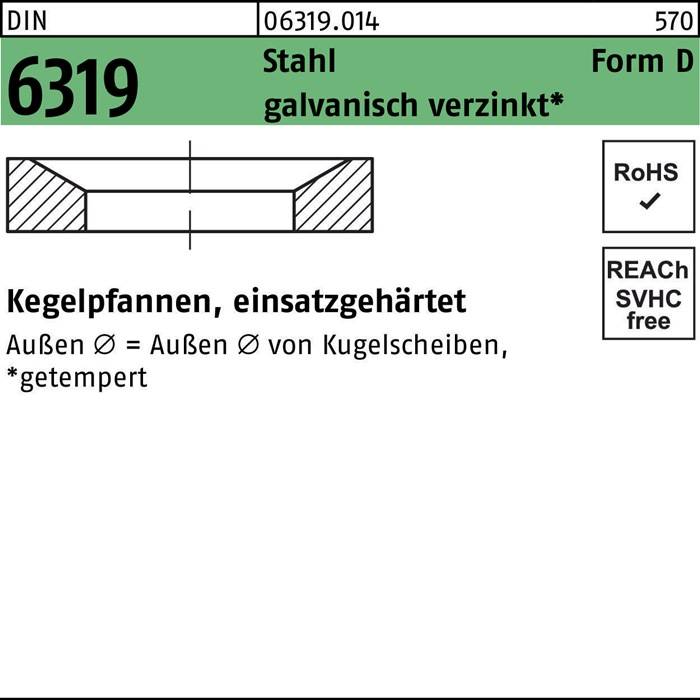 Kegelpfanne DIN 6319 FormD D 14,2x24x5 Stahl galv.verz. 50 Stück
