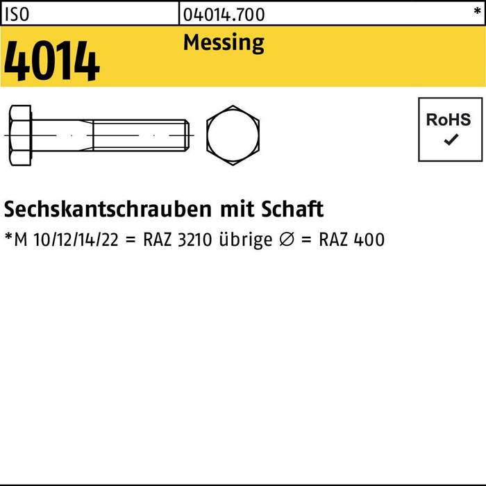 Sechskantschraube ISO 4014 Schaft M10x 50 Messing 100 Stück
