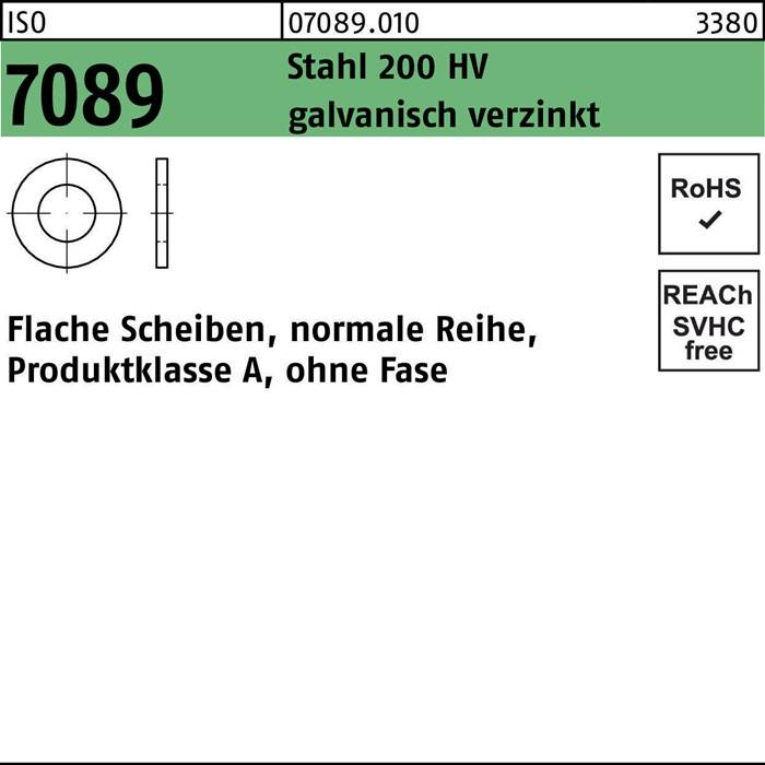 Unterlegscheibe ISO 7089 o.Fase 10 Stahl 200 HV galv.verz. 100 Stück