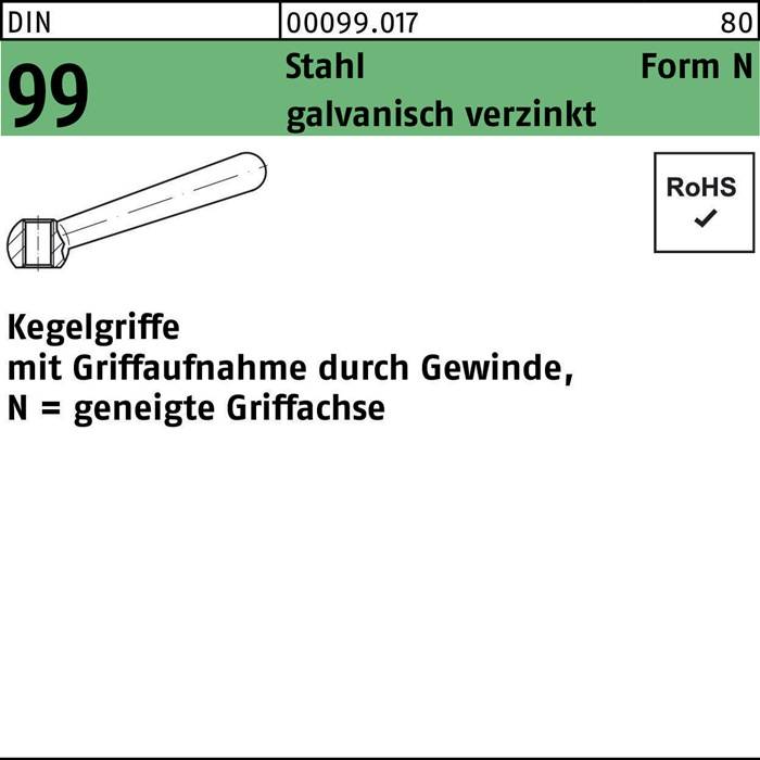 Kegelgriff DIN 99 N 100 M 12 Stahl galv. verz. geneigte Griffachse 5 Stück