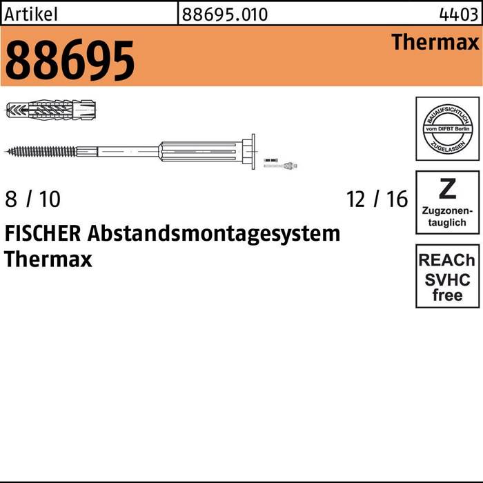 Abstandsmontagesystem R 88695 Thermax 10/200 M10 Stahl galvanisch verzinkt 20 Stück FISCHER