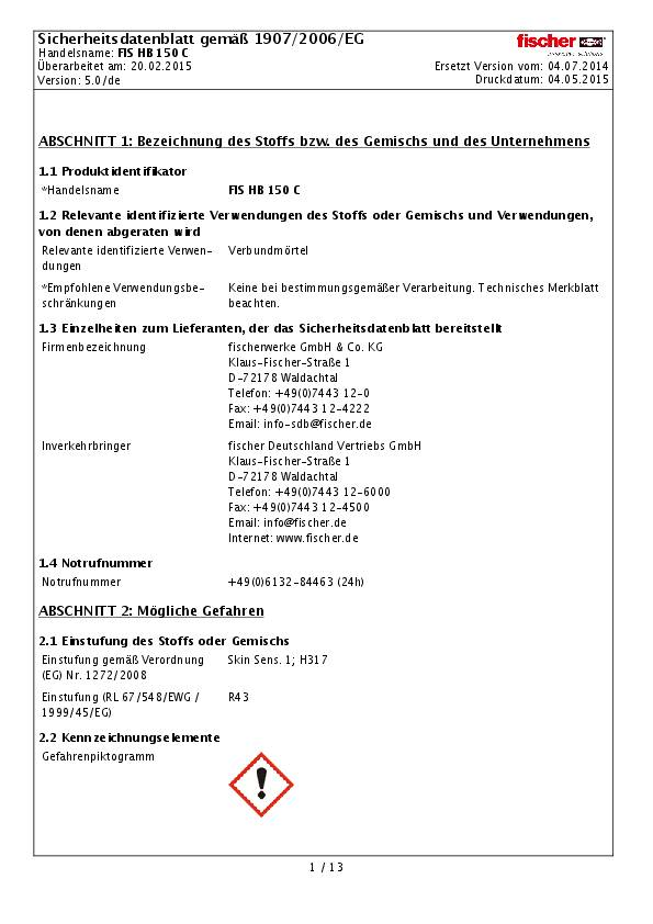 Injektionsmörtel R 88578 FIS HB 150 C Kunstharz 6 Stück FISCHER