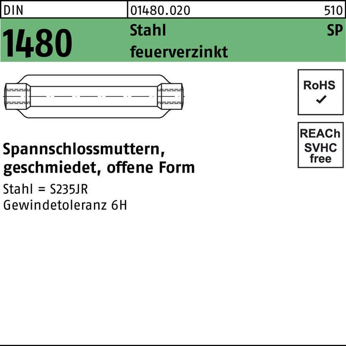 Spannschlossmutter DIN 1480 offen SP M12/125 Stahl feuerverz. 1 Stück