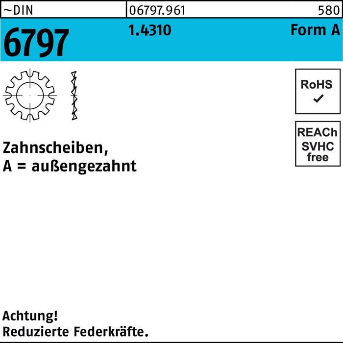 Zahnscheibe DIN 6797 FormA außengezahnt A 10,5 1.4310 100 Stück