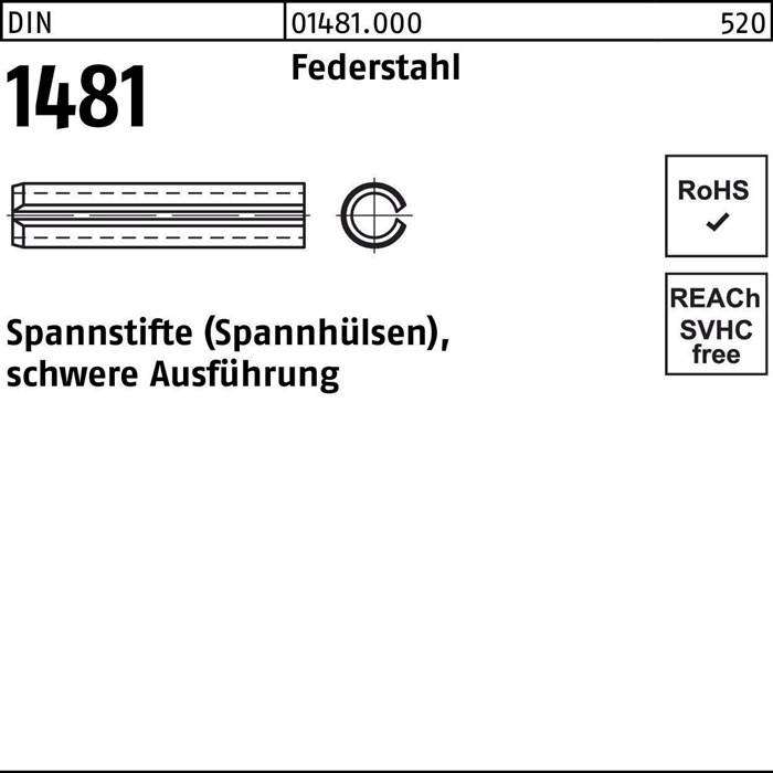 Spannstift DIN 1481 1x10 Federstahl schwere Ausführung 200 Stück