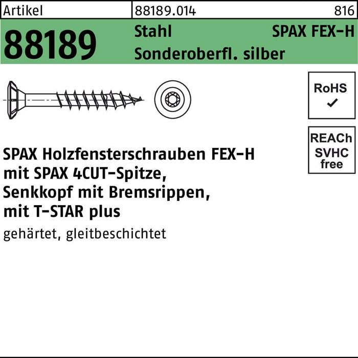 Holzfensterschraube R 88189 Seko Bremsrip T-STAR 4x30-T15 Sta silber 1000St SPAX