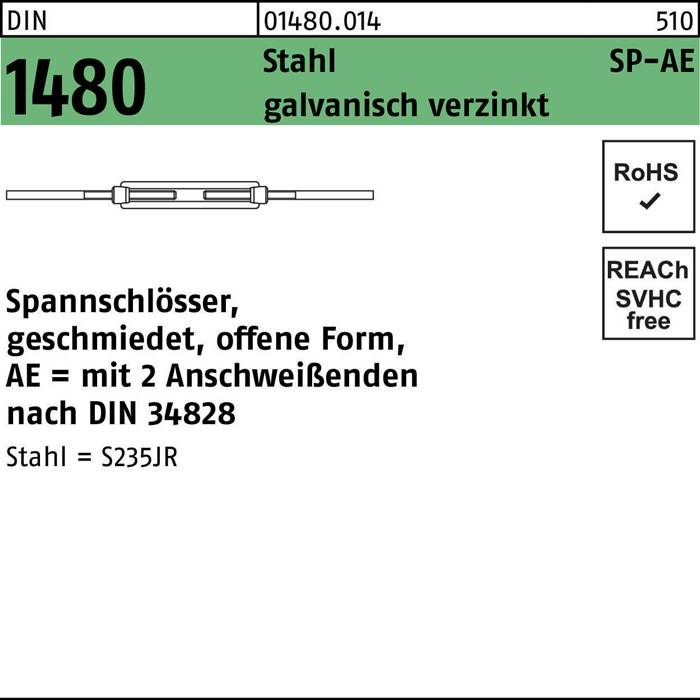 Spannschloss DIN 1480 offen 2Anschweißenden SP-AE M16 Stahl galv.verz. 1St.