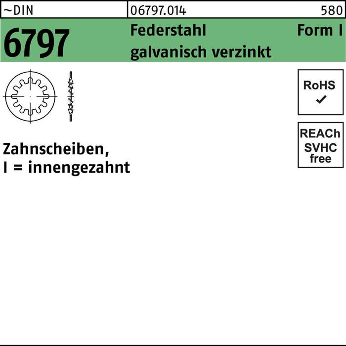 Zahnscheibe DIN 6797 FormI innengezahnt I 10,5 Federstahl galv.verz. 250St.