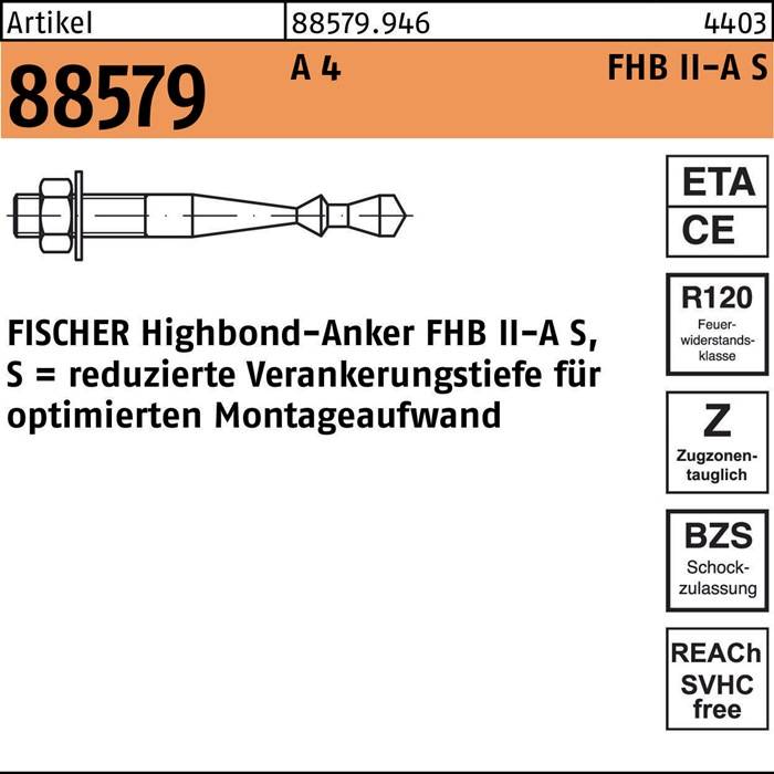 Highbond-Anker R 88579 M10x 60/10 A 4 10 Stück FISCHER