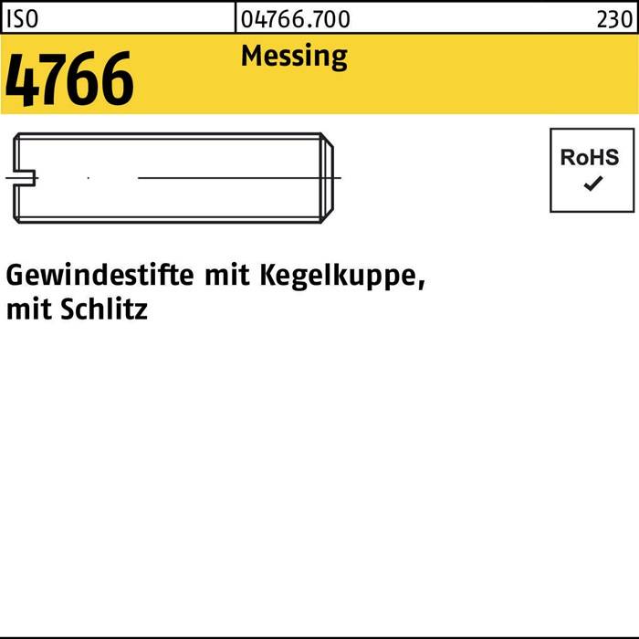 Gewindestift ISO 4766 Kegelkuppe/Schlitz M10x12 Messing 100 Stück