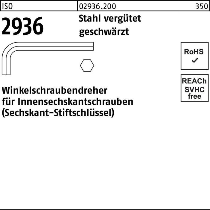 Winkelschraubendreher ISO 2936 Innen-6kt SW 0,7 Stahl vergütet geschw. 100St.