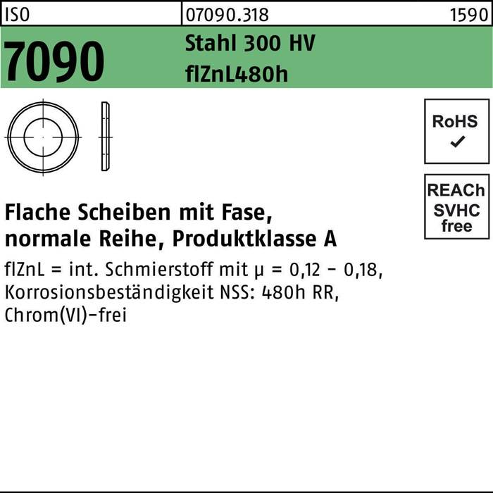 Unterlegscheibe ISO 7090 Fase 10 Stahl 300 HV zinklamellenb. 500 Stück