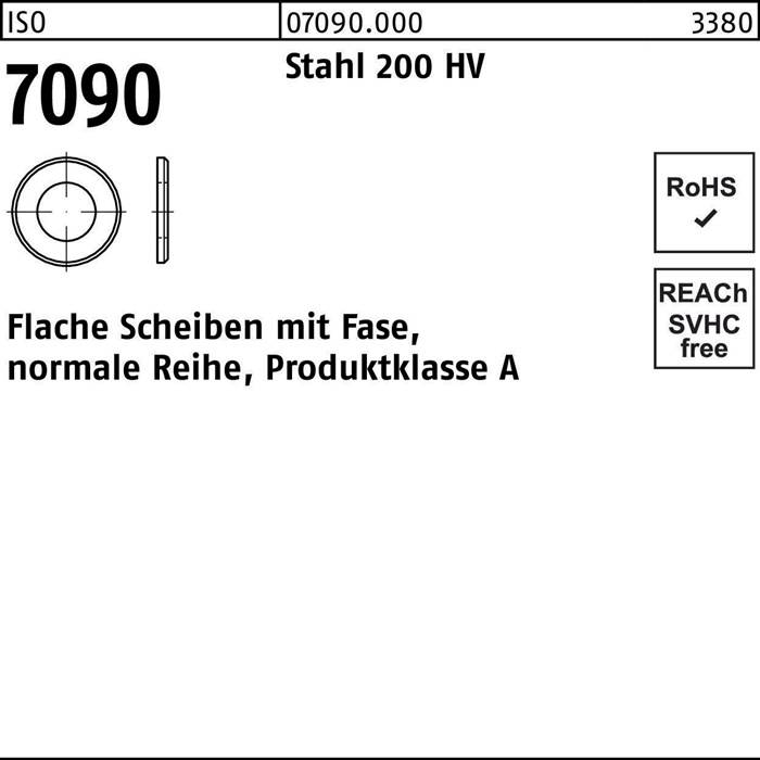 Unterlegscheibe ISO 7090 Fase 10 Stahl 200 HV 500 Stück
