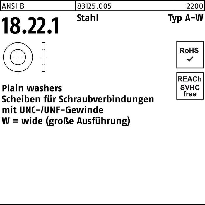Unterlegscheibe ANSI B18.22.1 Typ W 1/2x 1,375 Stahl 200 Stück