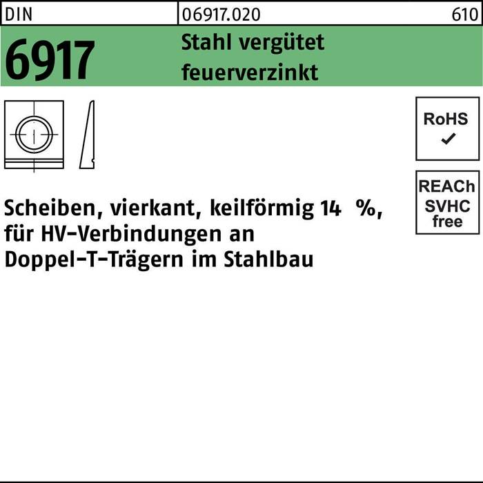 Unterlegscheibe DIN 6917 ÜH vierkant keilförmig 13 Stahl C45 feuerverz. 1St.