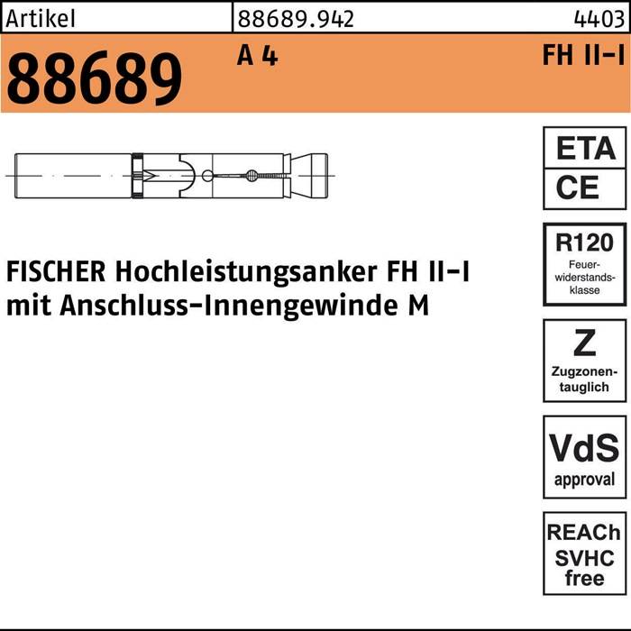 Hochleistungsanker R 88689 FH II 12/M 6 I A 4 25 Stück FISCHER