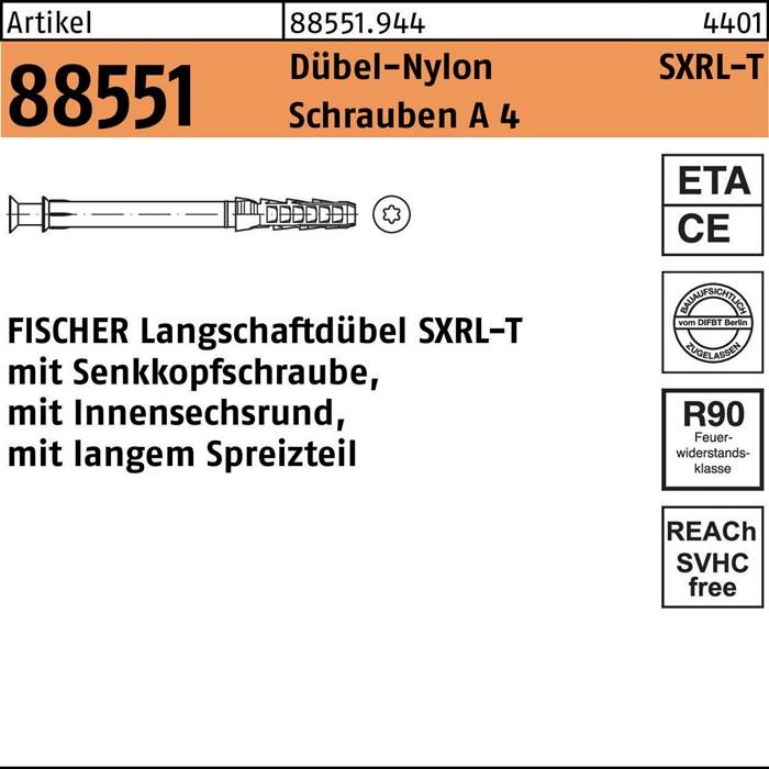 Langschaftdübel R 88551 SXRL 10x80 T Schrauben A 4/Dübel-Nylon 50Stück FISCHER