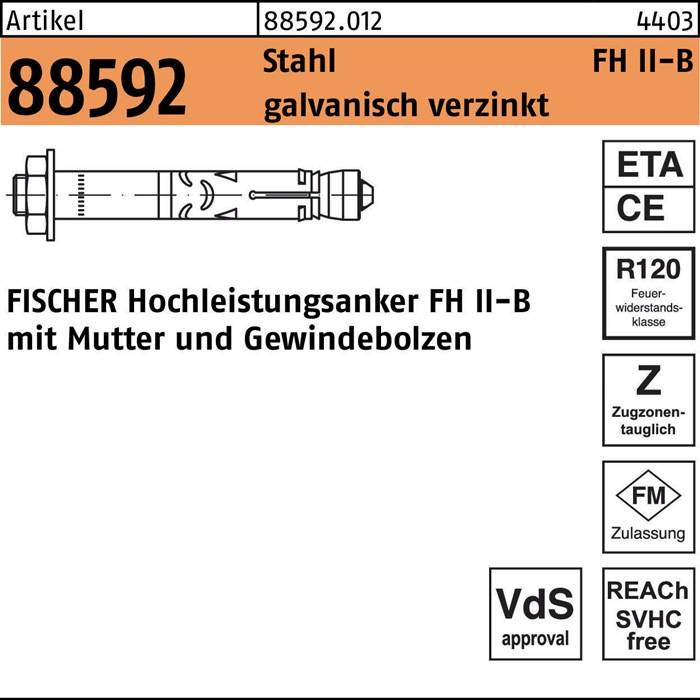 Hochleistungsanker R 88592 FH II 10/10 B Stahl galvanisch verzinkt 50 Stück FISCHER