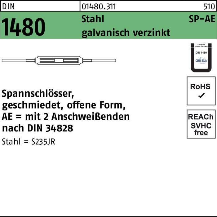 Spannschloss DIN 1480 offen 2Anschweißenden SP-AE M16 Stahl ÜZ galv.verz. 1St.