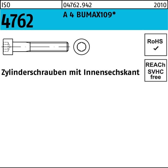 Zylinderschraube ISO 4762 Innen-6kt M10x20 A 4 BUMAX109 50 Stück BUFAB