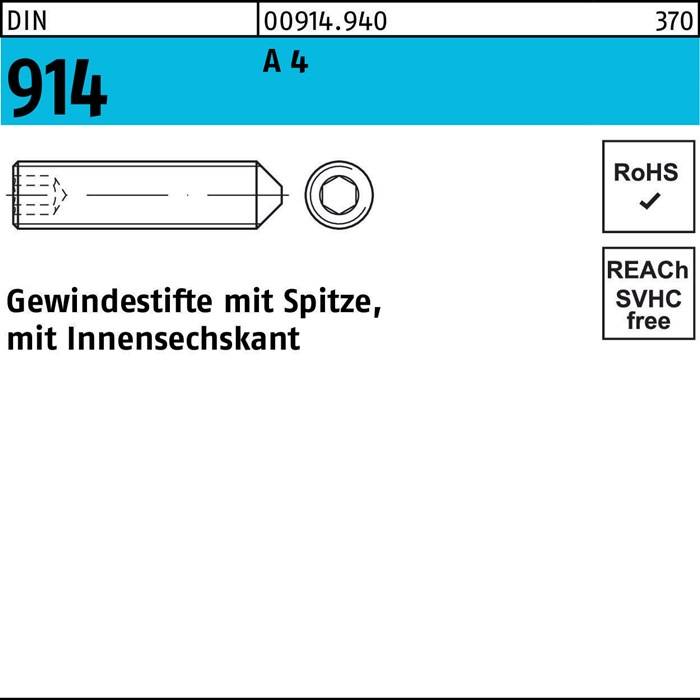 Gewindestift DIN 914 Spitze/Innen-6kt M12x 50 A 4 25 Stück