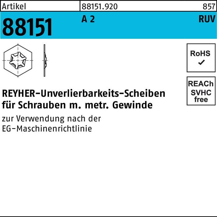 Unverlierbarkeitsscheibe R 88151 M6x12x0,5 A 2 100 Stück