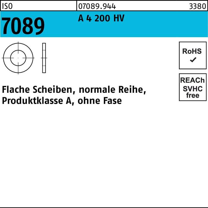 Unterlegscheibe ISO 7089 o.Fase 10 A 4 200 HV 100 Stück
