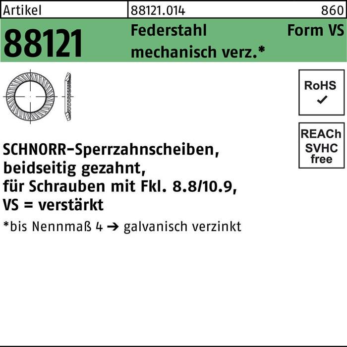 Sperrzahnscheibe R 88121 beids.gez. VS18x27x2 Federst. mech.verz. 250St. SCHNORR