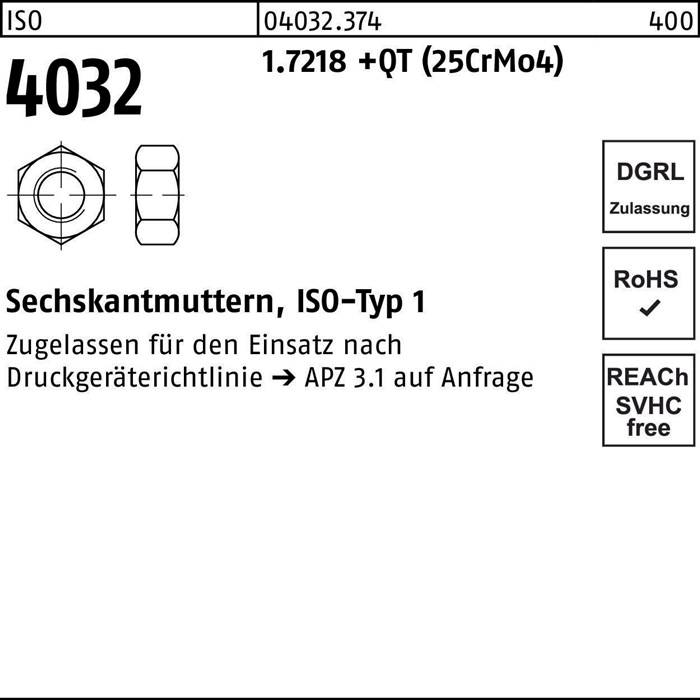 Sechskantmutter ISO 4032 M39 1.7218 +QT (25CrMo4) 5 Stück