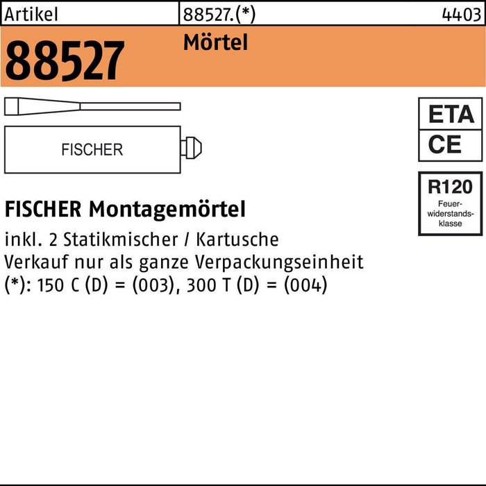 Montagemörtel R 88527 150 C(D) 10 Stück FISCHER