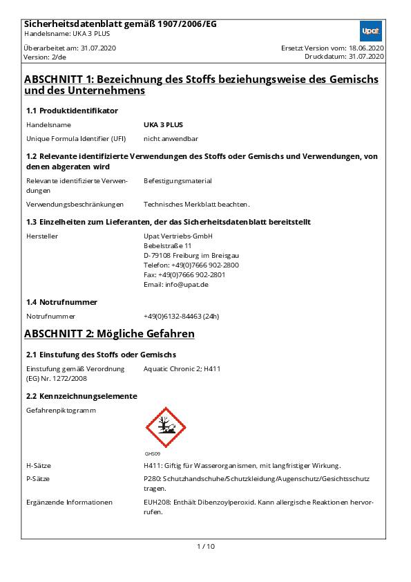 Mörtelpatrone R 88720 f.UKA 3 PLUS M20/22 Polyesterharz 10 Stück UPAT