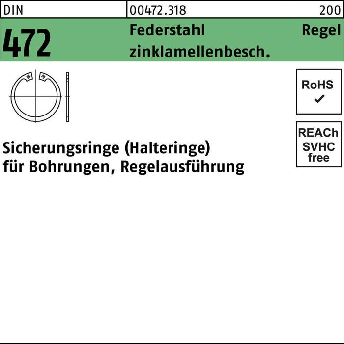 Sicherungsring DIN 472 10x1 Federstahl zinklamellenb. Regelausf. 1000 Stück