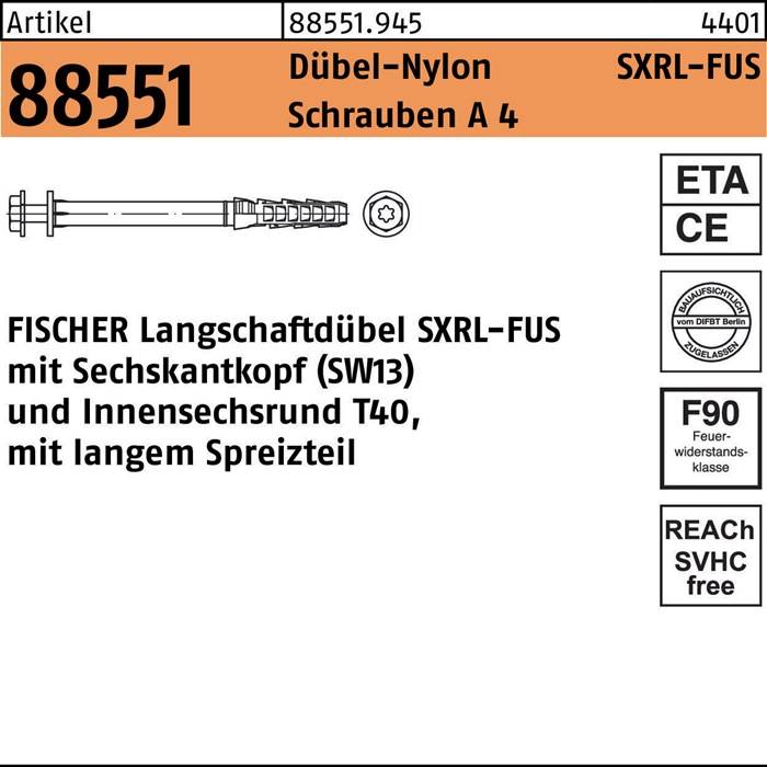 Langschaftdübel R 88551 SXRL 10x80 FUS Schrauben A 4/Dübel-Nylon 50St. FISCHER