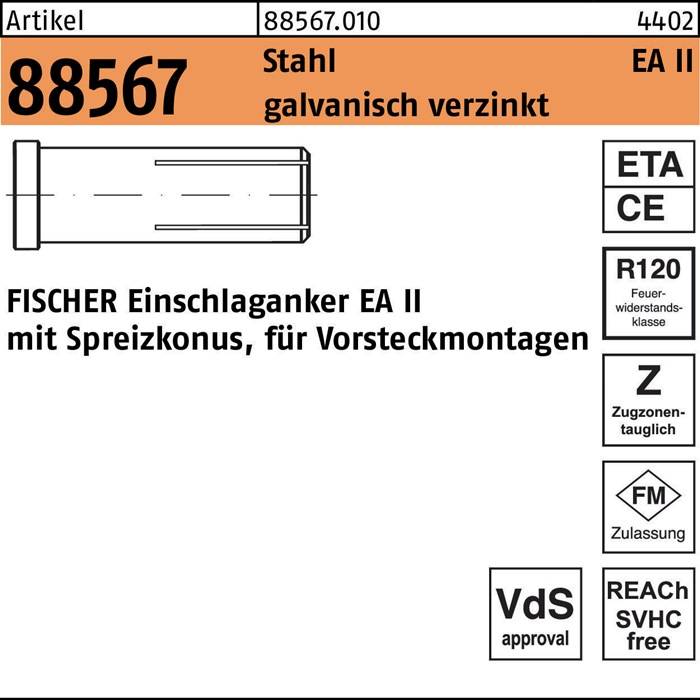 Einschlaganker R 88567 EA II M6x30 Stahl galv.verz. 100Stück FISCHER