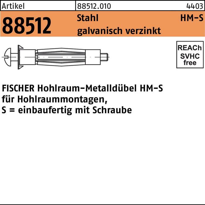 Hohlraumdübel R 88512 HM 4x32 S Stahl galv.verz. 50 Stück FISCHER