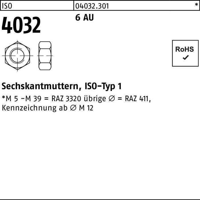 Sechskantmutter ISO 4032 M2 6 Automatenstahl 100 Stück