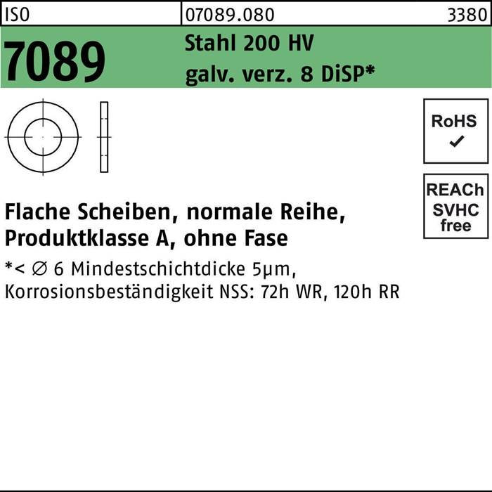 Unterlegscheibe ISO 7089 o.Fase 10 Stahl 200 HV galv.verz. 8 DiSP 500St.