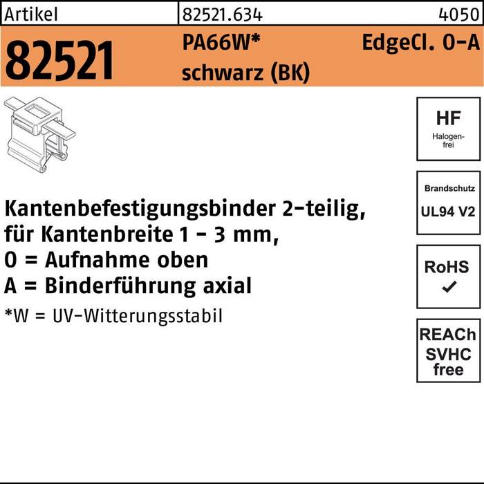 Befestigungsbinder R 82521 Edgeclip 4,6x200/45 PA66W sw 500 Stück HELLERMANNTYTON
