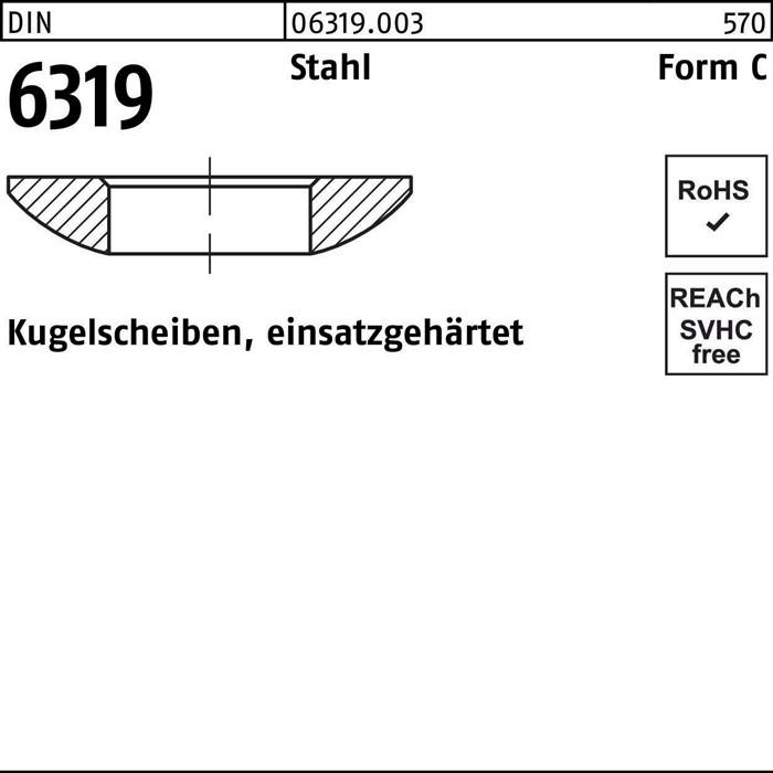 Kugelscheibe DIN 6319 FormC C 6,4x12x2,3 Stahl einsatzgehärtet 50 Stück