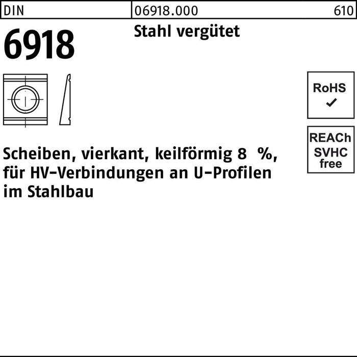 Unterlegscheibe DIN 6918 ÜH vierkant keilförmig 13 Stahl C45 1 Stück