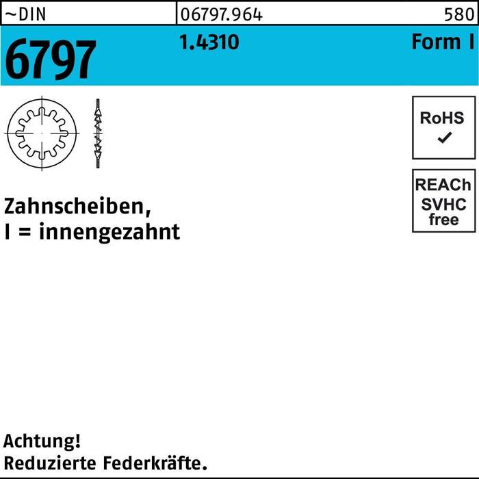 Zahnscheibe DIN 6797 FormI innengezahnt I 10,5 1.4310 1000 Stück