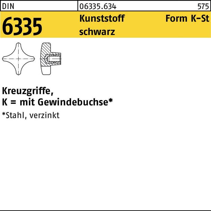 Kreuzgriff DIN 6335 Gewindedurchloch K 100 M20 Ku. sw 5 Stück