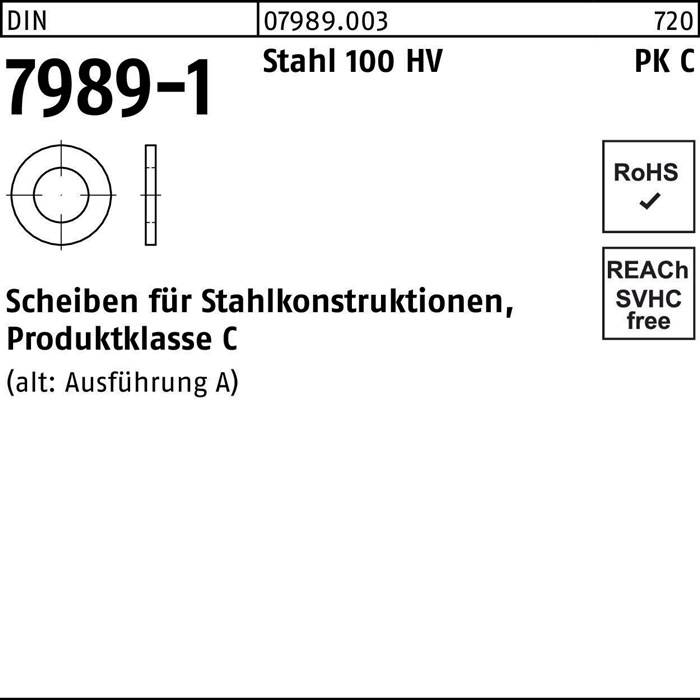 Unterlegscheibe DIN 7989-1 10/11x20x8 Stahl 100HV 100 Stück